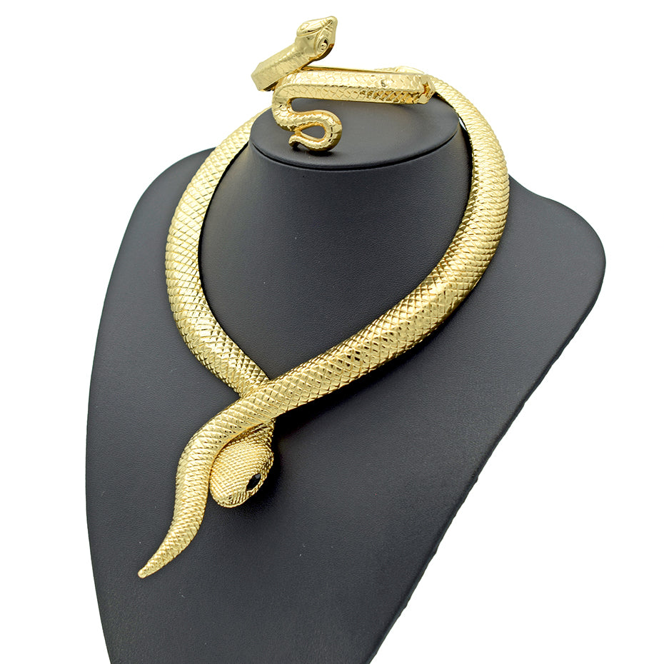 Serpentine Glamour: Luxurious Gold Snake Necklace and Bracelet Set – Unleash Your Inner Diva shopjponline.com