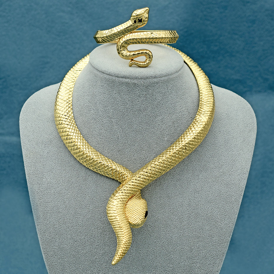 Serpentine Glamour: Luxurious Gold Snake Necklace and Bracelet Set – Unleash Your Inner Diva shopjponline.com