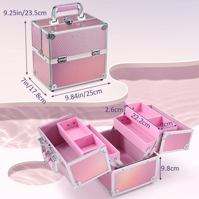 Makeup Case Portable Travel Alloy Cosmetics Make Up Storage Organizer Box Jewelry Nail Manicure Beauty Vanity Suitcase for Women shopjponline.com