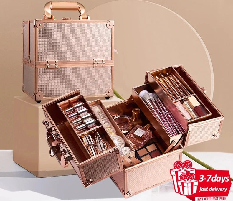 Makeup Case Portable Travel Alloy Cosmetics Make Up Storage Organizer Box Jewelry Nail Manicure Beauty Vanity Suitcase for Women shopjponline.com