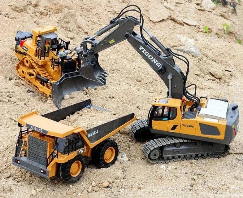 Combo de Carros de Controle Remoto para Meninos - Excavadora, Caminhão Basculante e Bulldozer!" shopjponline.com