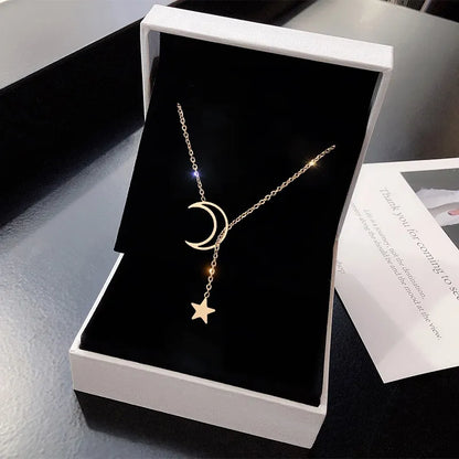 New Simple Moon Star Pendant Choker Necklace Simple Gold Color Alloy Charm Chain Collares Necklace For Women Party Jewelry shopjponline.com