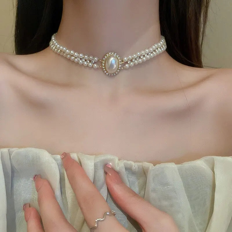 Colar de Luxo Pérolas Imitação - Choker Duas Camadas para Festas e Casamentos shopjponline.com