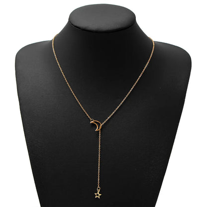 New Simple Moon Star Pendant Choker Necklace Simple Gold Color Alloy Charm Chain Collares Necklace For Women Party Jewelry shopjponline.com