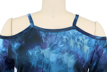 Moda Plus Size: Fato Desportivo Casual Escuro com Estampado Tie Dye, Decote Fora do Ombro, Tamanhos L-5XL shopjponline.com