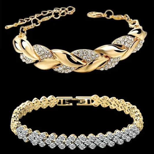 Luxury Love Braided Leaf Bracelet Charm Crystal Wedding Bracelets for Women Anniversary Valentines Day Gifts Aesthetic Jewelry shopjponline.com