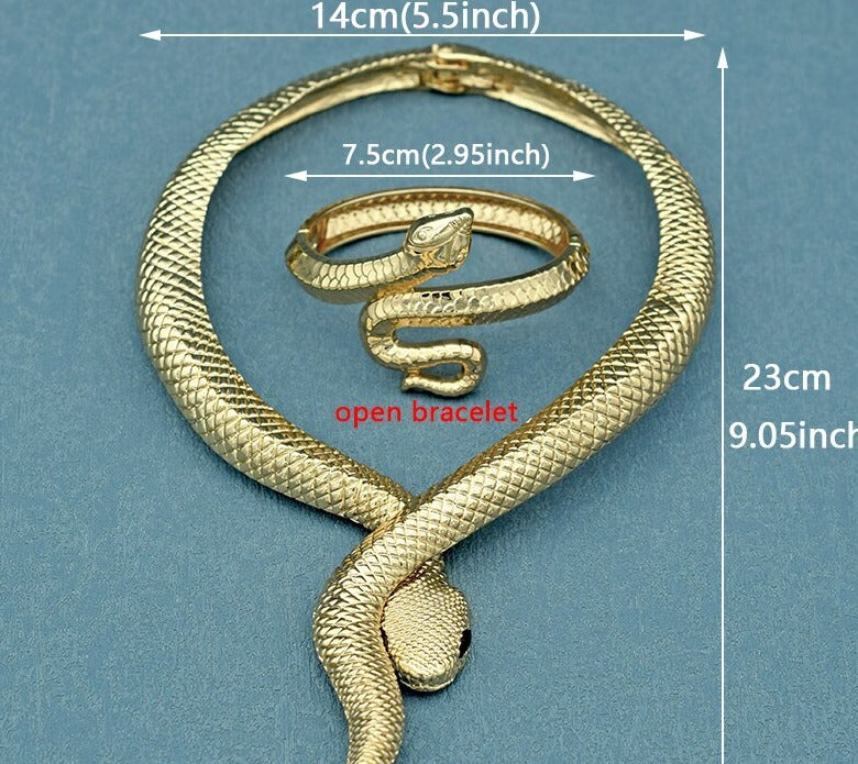 Serpentine Glamour: Luxurious Gold Snake Necklace and Bracelet Set – Unleash Your Inner Diva shopjponline.com