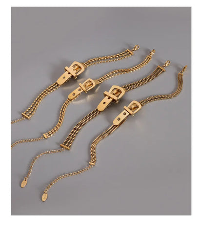 Bracelete de Aço Inoxidável com Três Camadas de Elos em Caixa e Fivela Exclusiva shopjponline.com