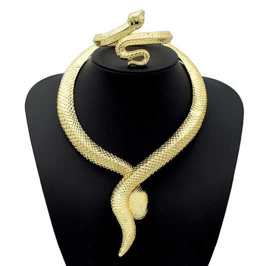 Serpentine Glamour: Luxurious Gold Snake Necklace and Bracelet Set – Unleash Your Inner Diva shopjponline.com